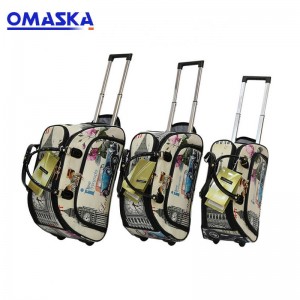 New Design Factory PU Printing 3Pcs Set Women Wheeled Weekend Holdall Trolley Travel Bag