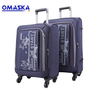Wholesale OMASKA carry on navy blue custom print soft nylon trolley luggage bag