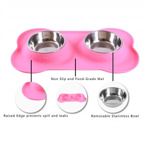 2 Stainless Steel Pet Dog Bowl with No Spill Non-Skid Silicone Mat