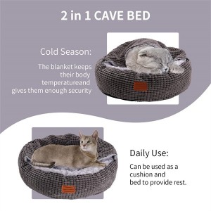 Wholesale Warm Pet Cave Bed Bed ea Ntja e nang le Kobo e Hooded Attached