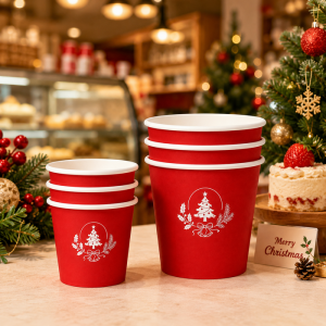 Small Christmas Party Red Paper Cups Custom Printed with Logo PPWR-Ready for Coffee & Ice Cream Wholesale Supplier | Tuobo