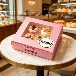 Pink Kraft Bakery Box with Window Custom Printed Wholesale Cake Box Dessert Retail Packaging | TUOBO