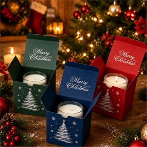 Green Red Navy Foldable Cardboard Christmas Candle Gift Boxes Custom Printed Wholesale Packaging Bulk | Tuobo