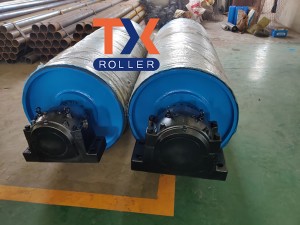 Conveyor pulleys, drive pulley, with bearing & blocking.