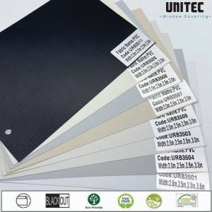 100% Blackout PVC fabrics with advanced fiberglass and PVC particles  -White  -Grey  -Beige  -Black