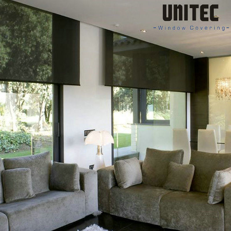Dark outdoor sunscreen roller blind URS1101 are made of 30% polyester and 70% PVC. They can be used in home screen fabrics, hotel screen fabrics, office screen fabrics, etc. This kind of sun fabric can be used in various public places