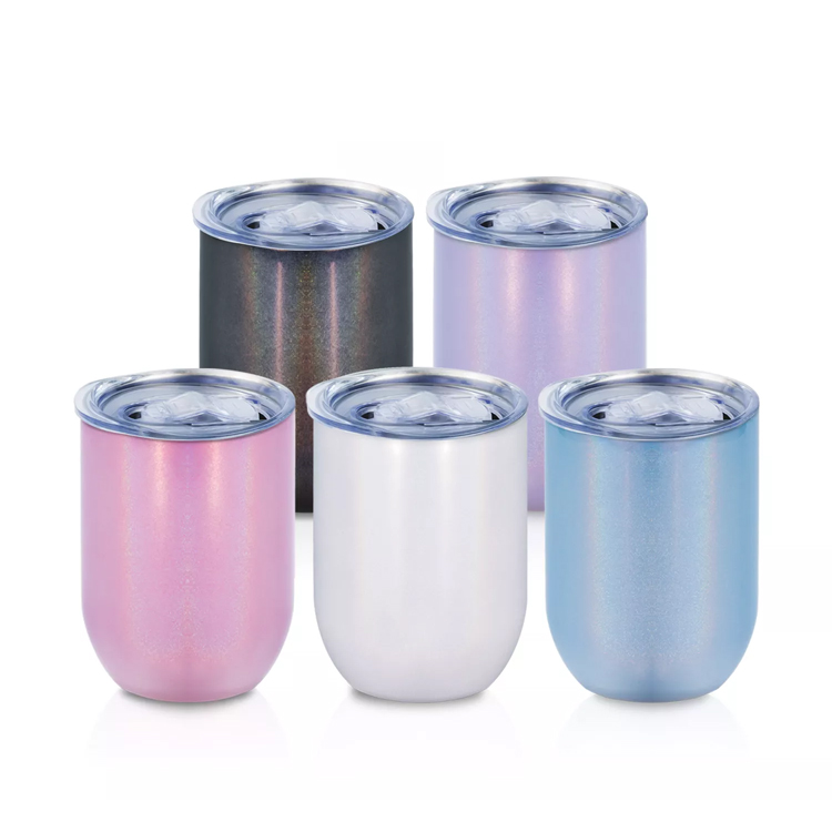 12oz Stainless Steel Double Wall White Glitter Blanks Sublimation Stemless Wine Tumbler Cups Featured Image