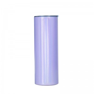 Vaso en blanco de doble pared con sublimación de purpurina recta de 20 oz con pajita