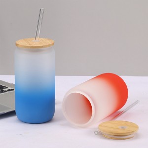 20oz Sublimation Glass Tumbler with Bamboo Lid Heat Transfer Printing Water Bottles Gradient Color Drinking Cup