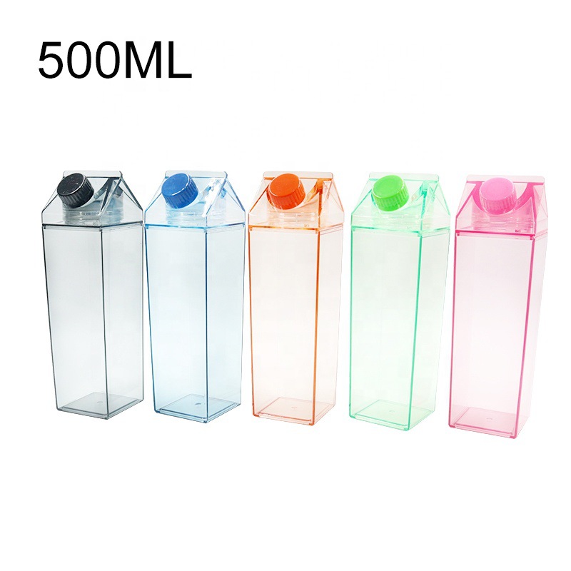 BPA Free 500ml 1000ml Square Plastic Bottles Eco Acrylic Milk Carton Water Bottle for Outside Sports Drinking Featured Image
