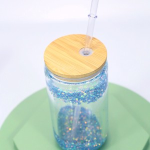 DIY Mason Jar Cup Snowglobe Tumbler 16oz double wall Glass With Bamboo Lid And Straw
