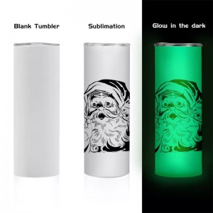 20 oz Skinny Sublimation Tumbler Blank 2 Pack Glow in The Dark Sublimation Tumblers miaraka amin'ny Sublimation Shrink Wrap Film, UV Color Change Stainless Steel Tumbler misy Accessories