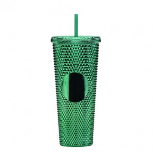 USA warehouse fast shipping BPA Free reusable 24oz diamond cup plastic double wall tumblers with straw