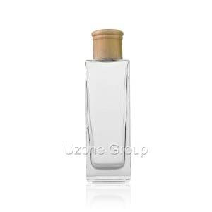 Botella difusora de lámina de vidrio cuadrada de 200 ml con tapa de madera