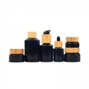 Dark Violet Glass Bottle With Wooden Dropper/Pump/Sprayer/Cap