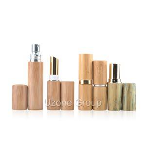 Metal lip balm and perfume atomizer with bamboo cover