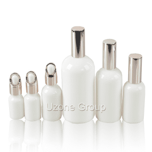 Opal White Glass Bottle With Pump/Sprayer And Dropper