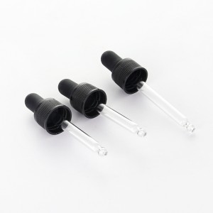 Black Neck 18mm Glass Droppers with Black Rubber Bulbs Straight Ball Tip