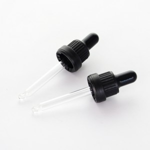 Neck 18mm Black Tamper-evident PP Droppers with Glass Straight Ball Tip Pipettes