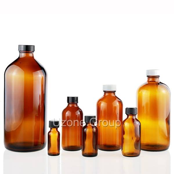 Factory Promotional Glass Bottle With Wooden Cap - Amber Boston Round Glass Bottle  – Uzone