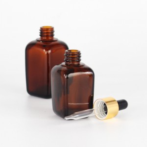 30ml square amber glass essential oil bottles with electroplate droppers