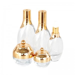 Beauty Bottles And Jars - Special shape skin care glass packaging set with golden lid – Uzone