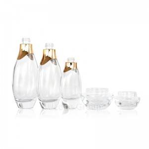 Special shape skin care glass packaging set with golden lid