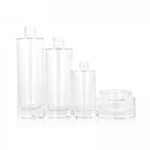 High end cylinder skin care glass packaging set with metallic blue lid