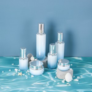 Glass Cosmetic Containers - 40ml 60ml 100ml 120ml Gradient Blue/White Cylinder Shape Painting Glass Bottle and 50g 20g Jars with Silver Color Tops – Uzone