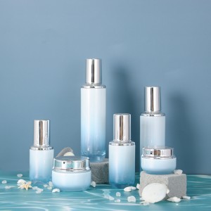 40ml 60ml 100ml 120ml Gradient Blue/White Cylinder Shape Painting Glass Bottle and 50g 20g Jars with Silver Color Tops
