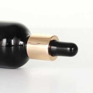 Various Volumes Black Essential Oil Glass Bottle with Golden Aluminum Dropper for Skincare