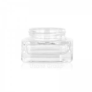 50ml square clear glass cream jar with white plastic llid