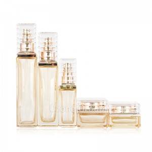 High end square rose gold color glass cream jars and lotion bottles