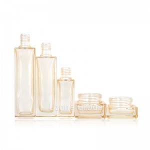 High end square rose gold color glass cream jars and lotion bottles