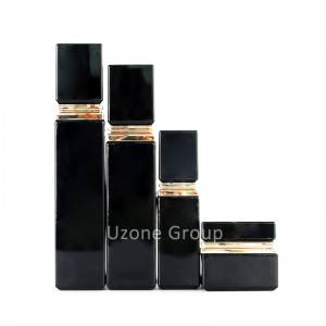Painted black square glass jar and bottles for skin care package