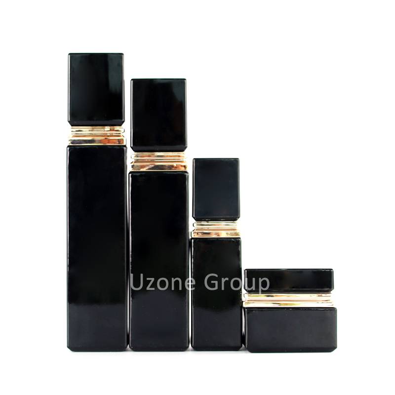 1 Oz Cosmetic Containers - Painted black square glass jar and bottles for skin care package – Uzone