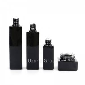Painted black square glass jar and bottles for skin care package