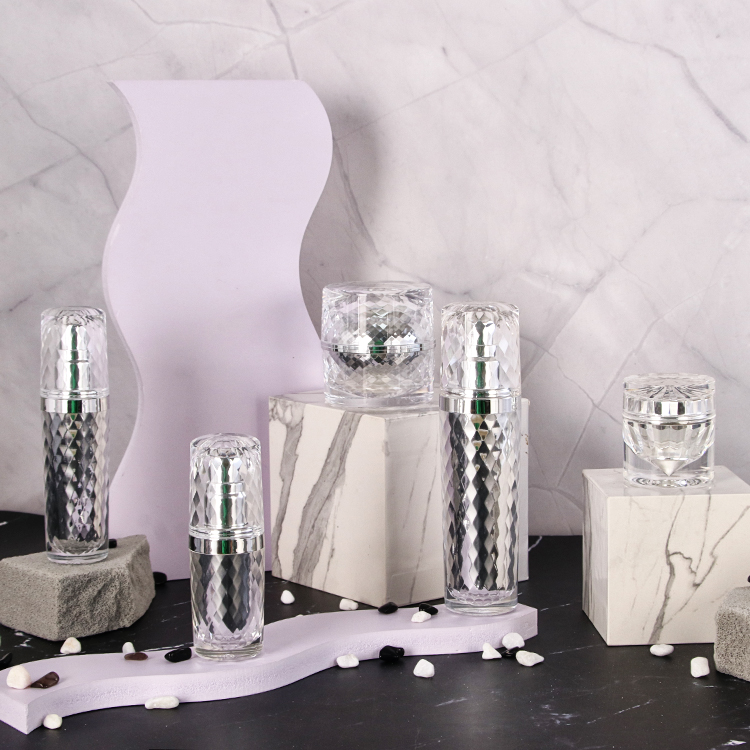 High End Silver 30ml 60ml 100ml Acrylic Bottles And 30g 50g Jars with White PP Inner Featured Image