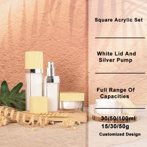 Eco Friendly Luxury Acrylic White Square Cosmetic Packaging 30ml 50ml Lotion Pump Bottle And 30g 50g Cream Jar/container