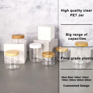 Factory price 80g 120g 150g 180g 230g 280g 320g PET clear cream jars plastic cream jar with various customized lid