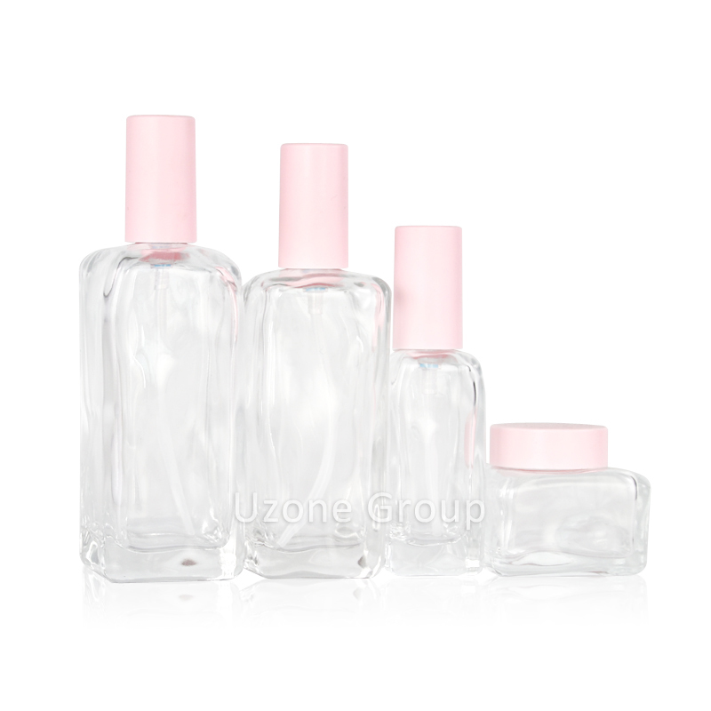 Wholesale Discount Glass Cosmetic Containers - Irregular square shape clear glass pump bottle and jar – Uzone