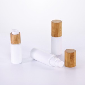 Wholesale opal white round 10ml 30ml 40ml 50ml 100ml 120ml glass bottle with bamboo lotion pump and lids