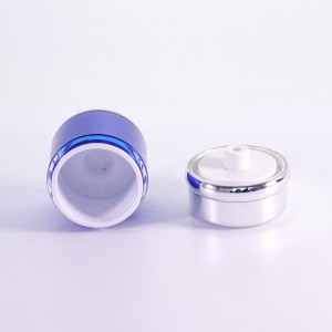 Blue Airless Refillable Cosmetic Jar With Silver Lid for Skincare Cream moisturizer