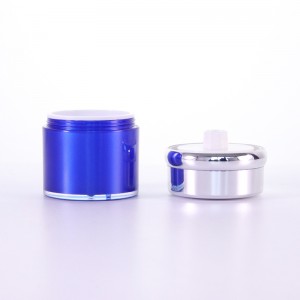 Blue Airless Refillable Cosmetic Jar With Silver Lid for Skincare Cream moisturizer