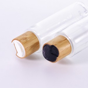 Wholesale 100ml 120ml 230ml 250ml 300ml clear empty plastic serum lotion spray bottle with natural bamboo lid