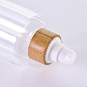Wholesale 100ml 120ml 230ml 250ml 300ml clear empty plastic serum lotion spray bottle with natural bamboo lid