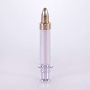 New Design Acrylic smeared serum tube syringe shape bottle with golden cover for essence