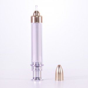 New Design Acrylic smeared serum tube syringe shape bottle with golden cover for essence