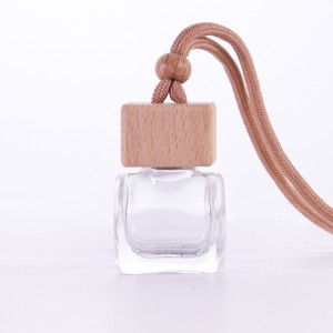 Wholesale car hanging air fresheners wooden cap round rectangle square empty aroma car perfume glass reed diffuser bottle