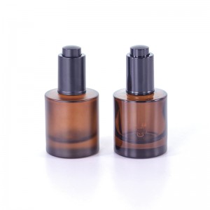Factory price 30ml frosted amber cosmetic round shape high quality thick bottom glass essential oil packaging bottle